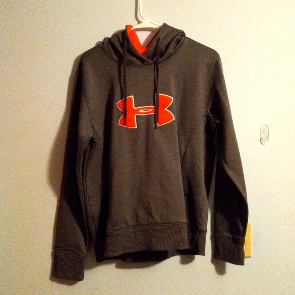 Grey and hot pink, under armor sweatshirt.